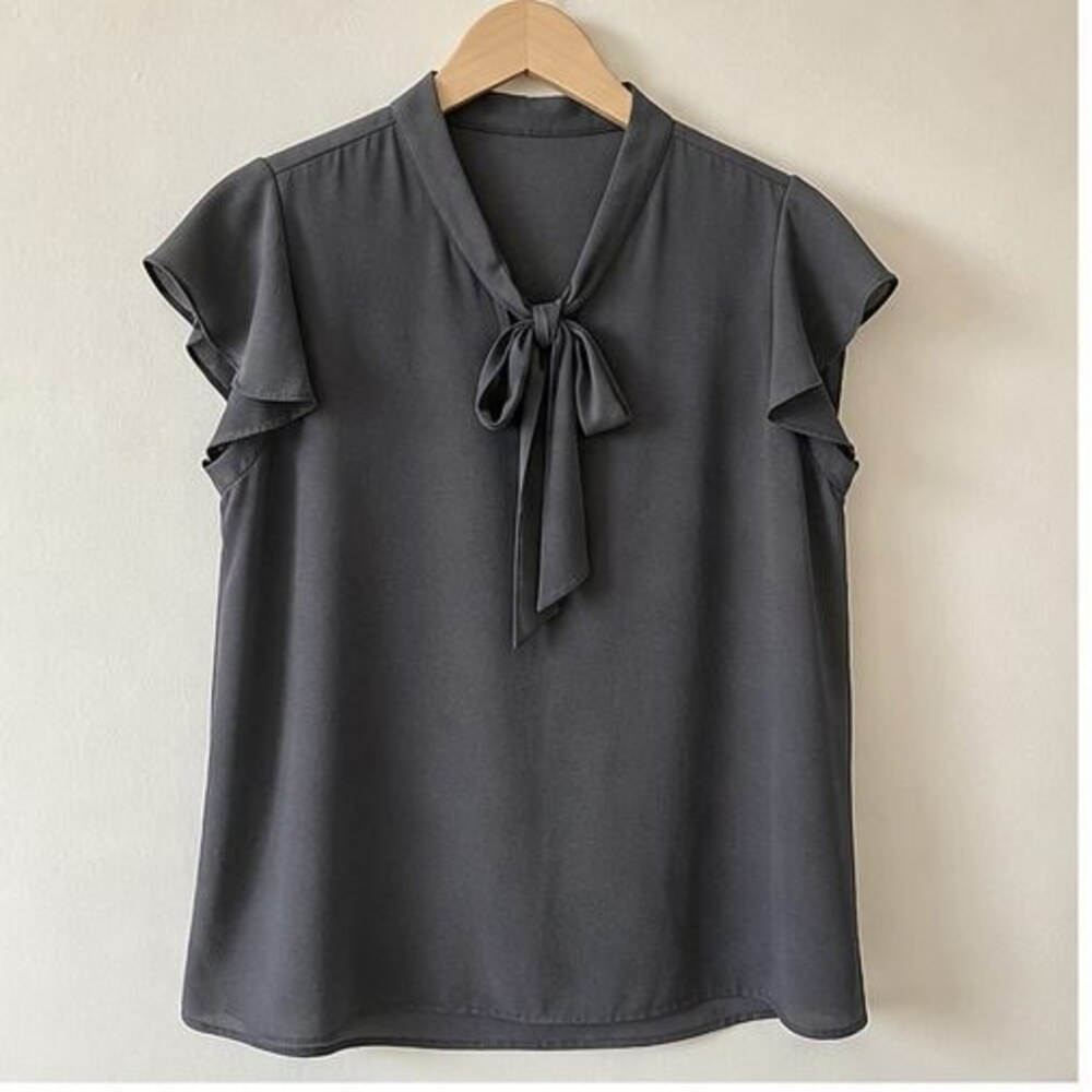Charcoal Tie Neck Blouse